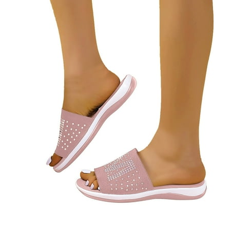 

NECHOLOGY Womens Hard Bottom Slippers Shoes Sandals M Rhinestone Sandals Ladies Fashion Ladies Slippers for Women Pink 8.5