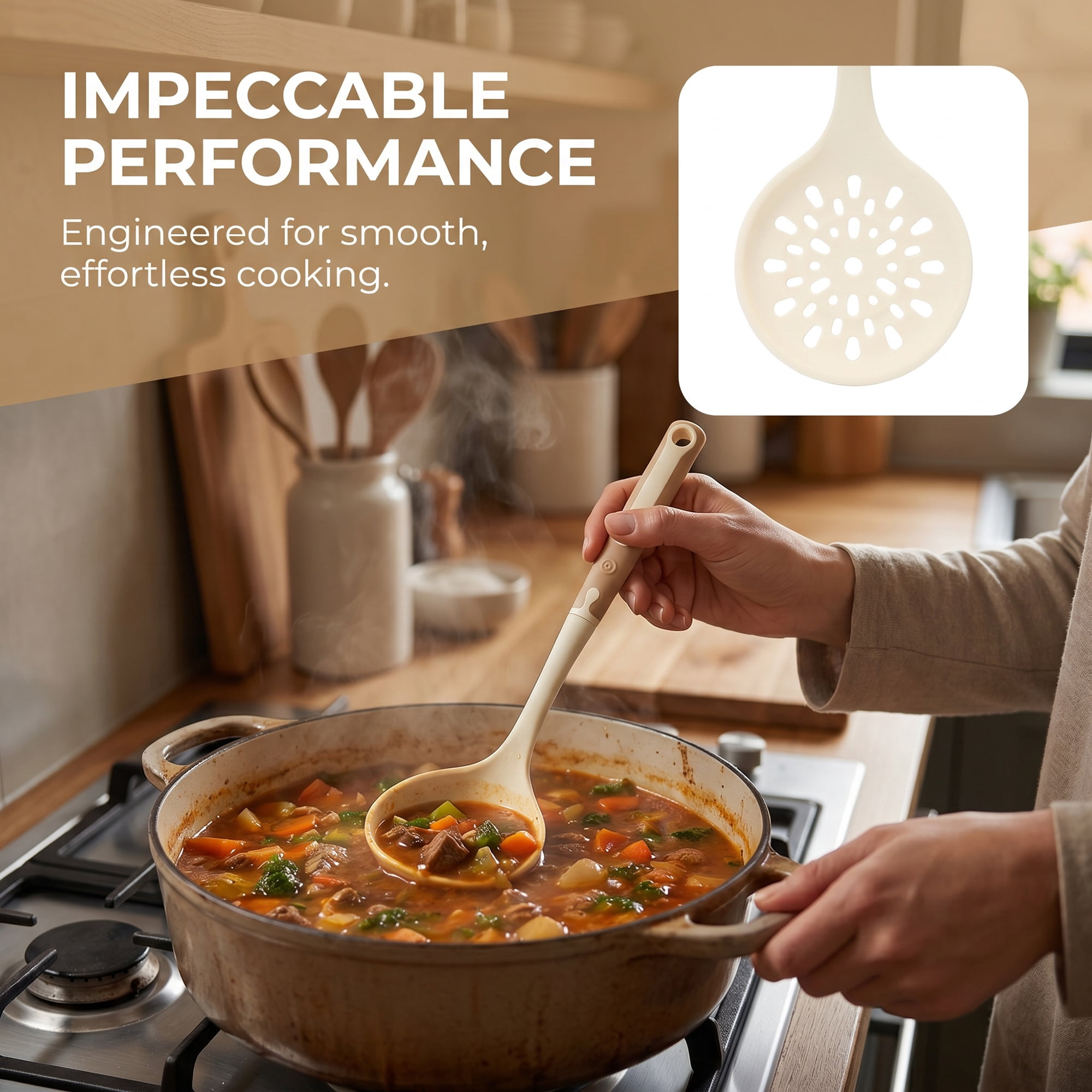 Unique Bargains Cooking Utensil Set with Silicone Color-blocked Brownish Yellow D 2pcs