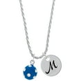 thumbnail image 1 of Delight Jewelry Silvertone 3-D Frosted Blue Resin Ornament with Crystals Silvertone Script Initial Disc - M - Charm Necklace, 20"+3", 1 of 4