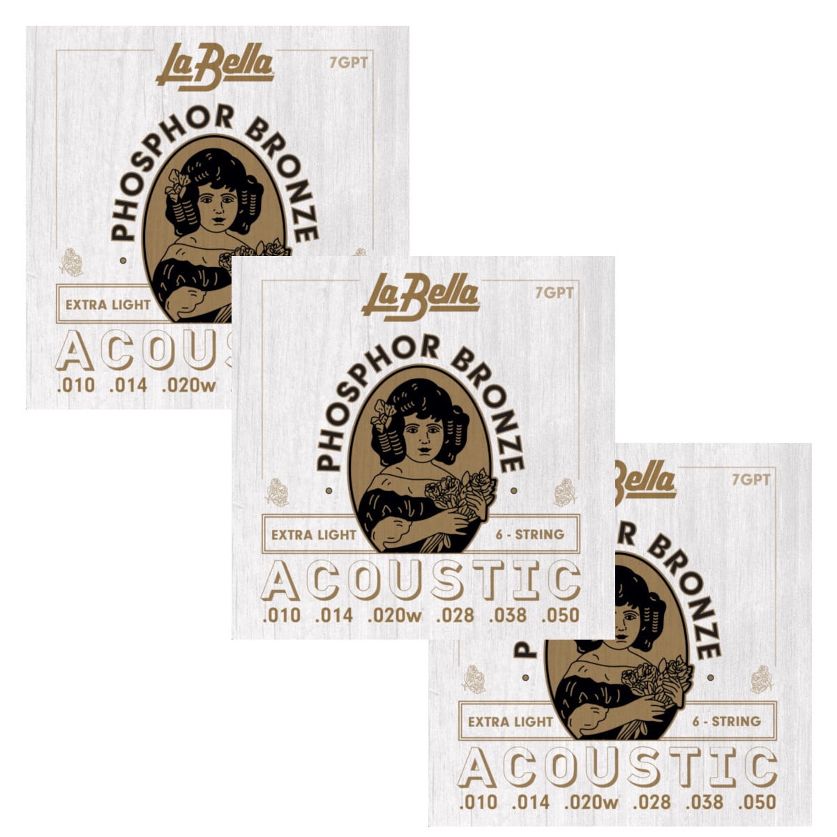 La Bella Guitar Strings  3 Packs Acoustic Phosphor Bronze Extra Light 010-050