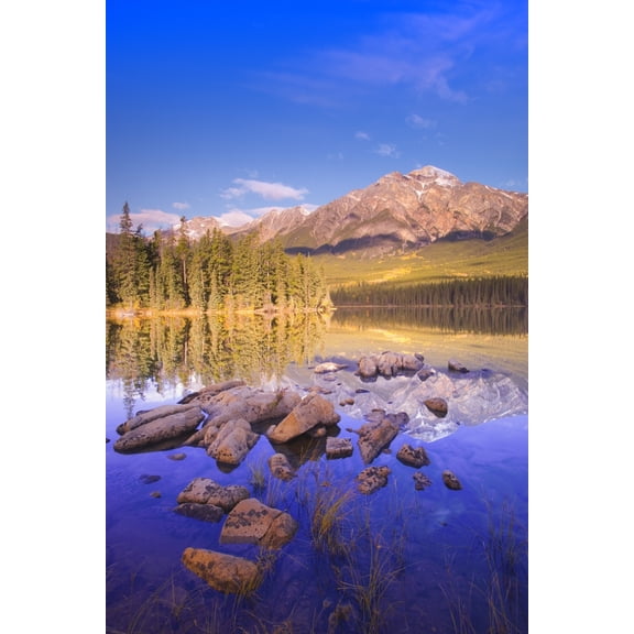 Pyramid Lake Jasper National Park Alberta Canada Canvas Art - Carson Ganci Design Pics (11 x 17)