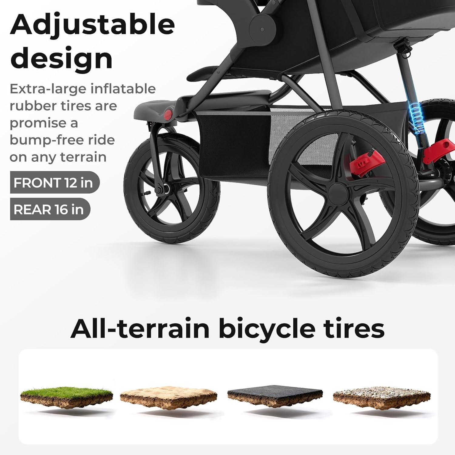INFANS Jogging Stroller, Jogger Travel System with Shock Absorbing Suspension Dining Plate Cup Holder Adjustable Backrest, Lightweight Baby Strollers for Newborn