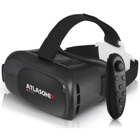 Atlasonix VR Headset with Remote Control | Virtual Reality Goggles for iPhone & Android | HD | 3D Glasses for Gaming and Movies | Comfortable and Adjustable VR Box | Black
