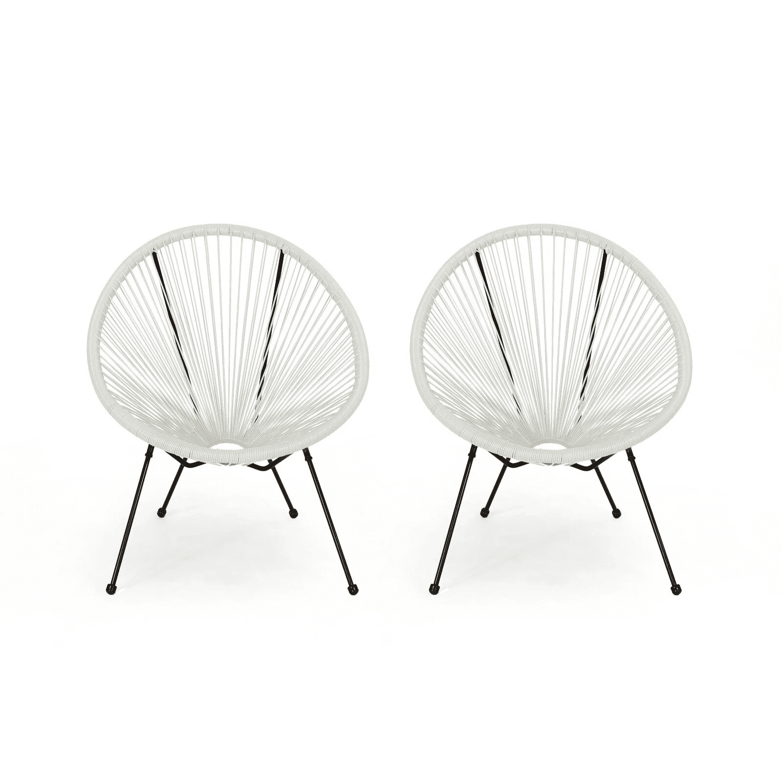 Euroco Rattan Patio Chairs Set of 2,Outdoor Woven Basket Club Chairs with Metal Frame for Living room Backyard Garden,All-weather Wicker,White