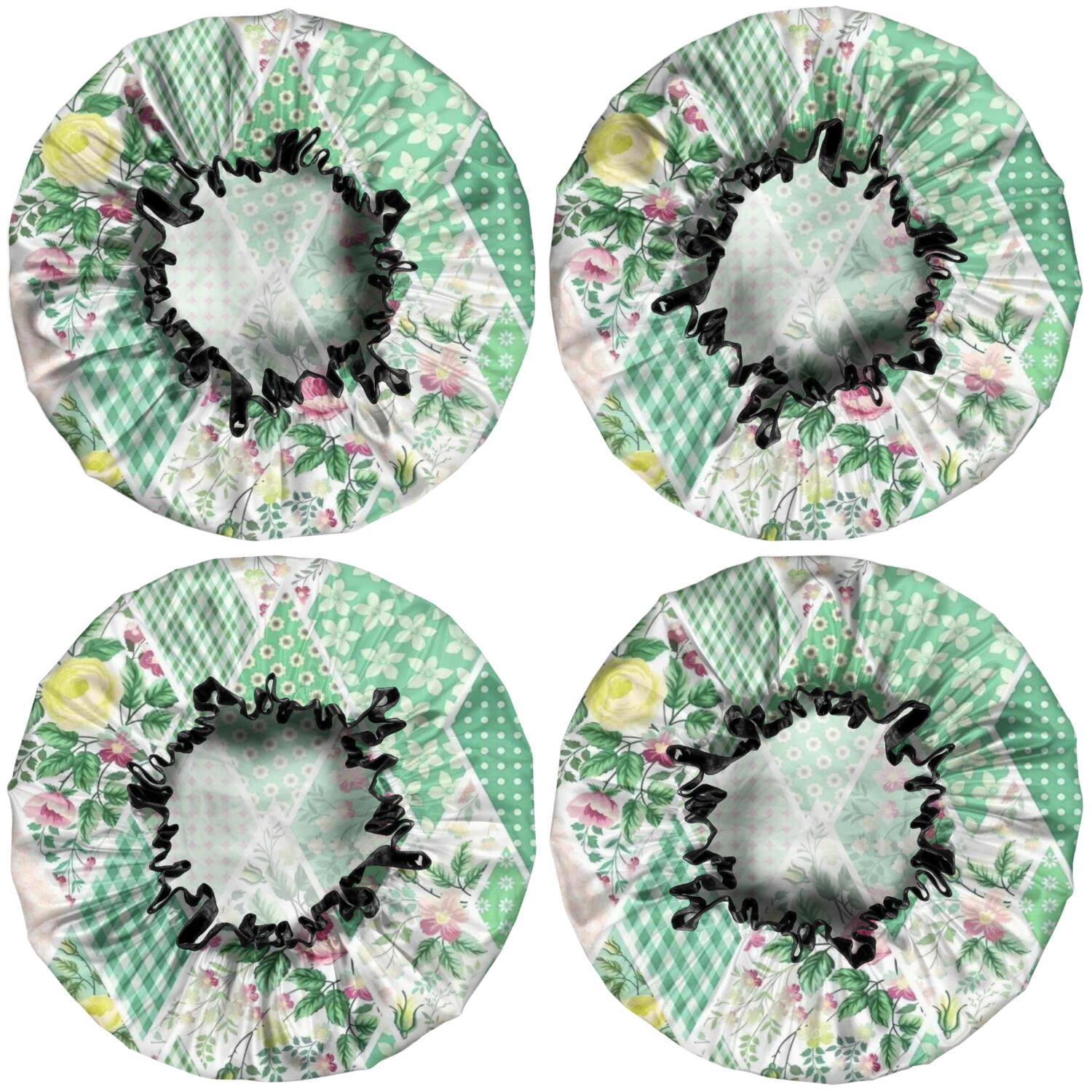 Shower Caps,Pioneer Flower Floral Print Pattern Waterproof Shower Cap for Women 4 Pieces,Double Reusable Hair Cover for Shower PEVA Elastic Stretch Hem