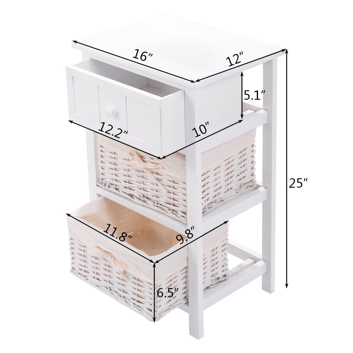 Costway Night Stand 3 Layer 1 Drawer Bedside End Table Organizer Wood W 2 Basket
