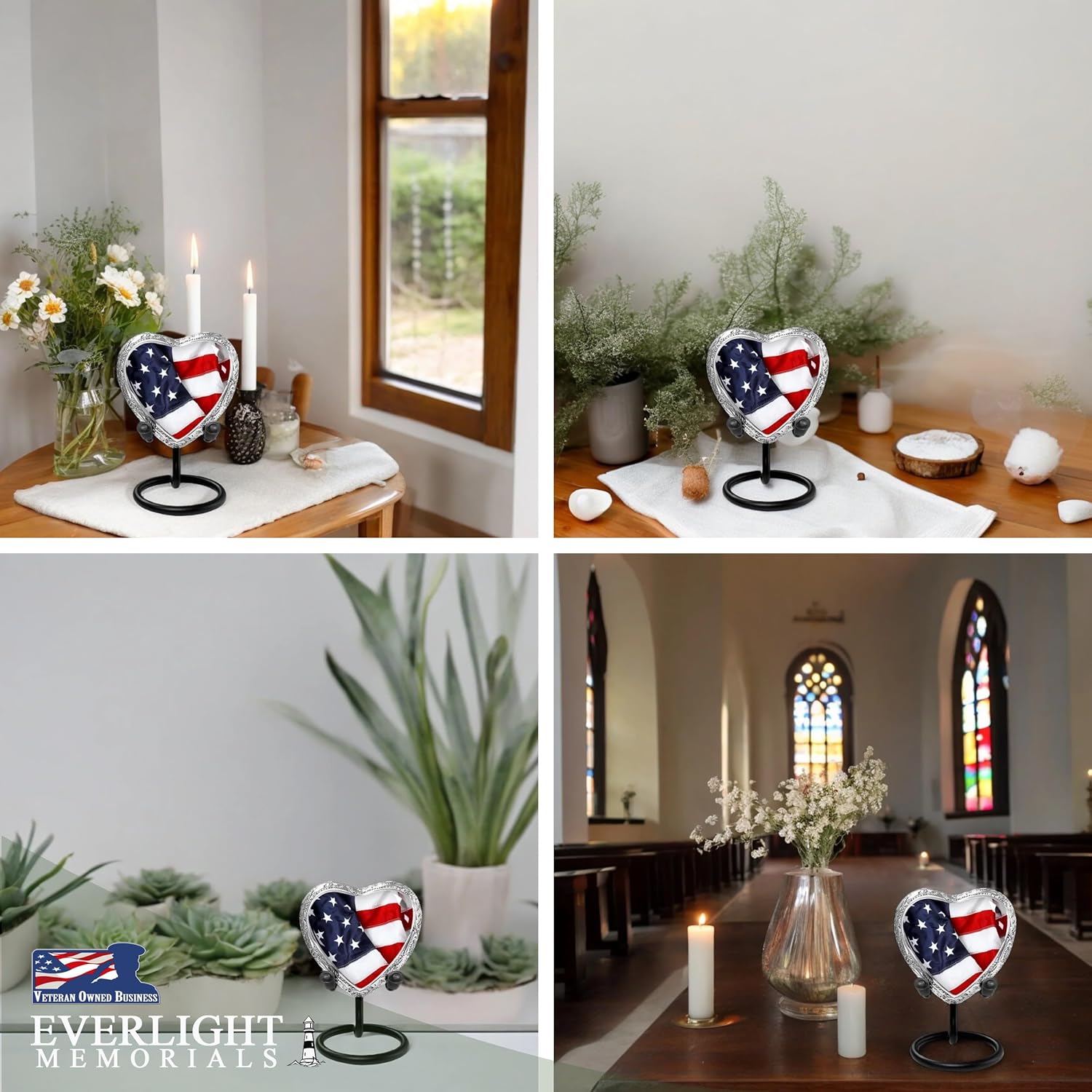 American Flag Heart Keepsake Urn for Human Ashes – Small Memorial Urn for a Man or Woman – A Patriotic Tribute Held Close