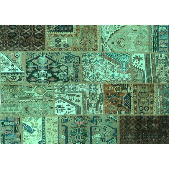 Ahgly Company Machine Washable Indoor Rectangle Patchwork Turquoise Blue Transitional Area Rugs, 7' x 10'