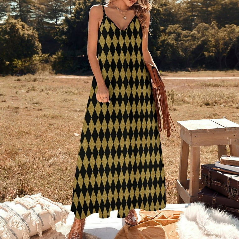 Black And Gold Harlequin Sleeveless Dress Women's Evening Dress Womans  Clothing - Walmart.com