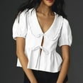 thumbnail image 2 of OSOLU Solid Color Women Tie Front Tops Puff Short Sleeve Shirts Tops Blouse Classic Dailywear, 2 of 5