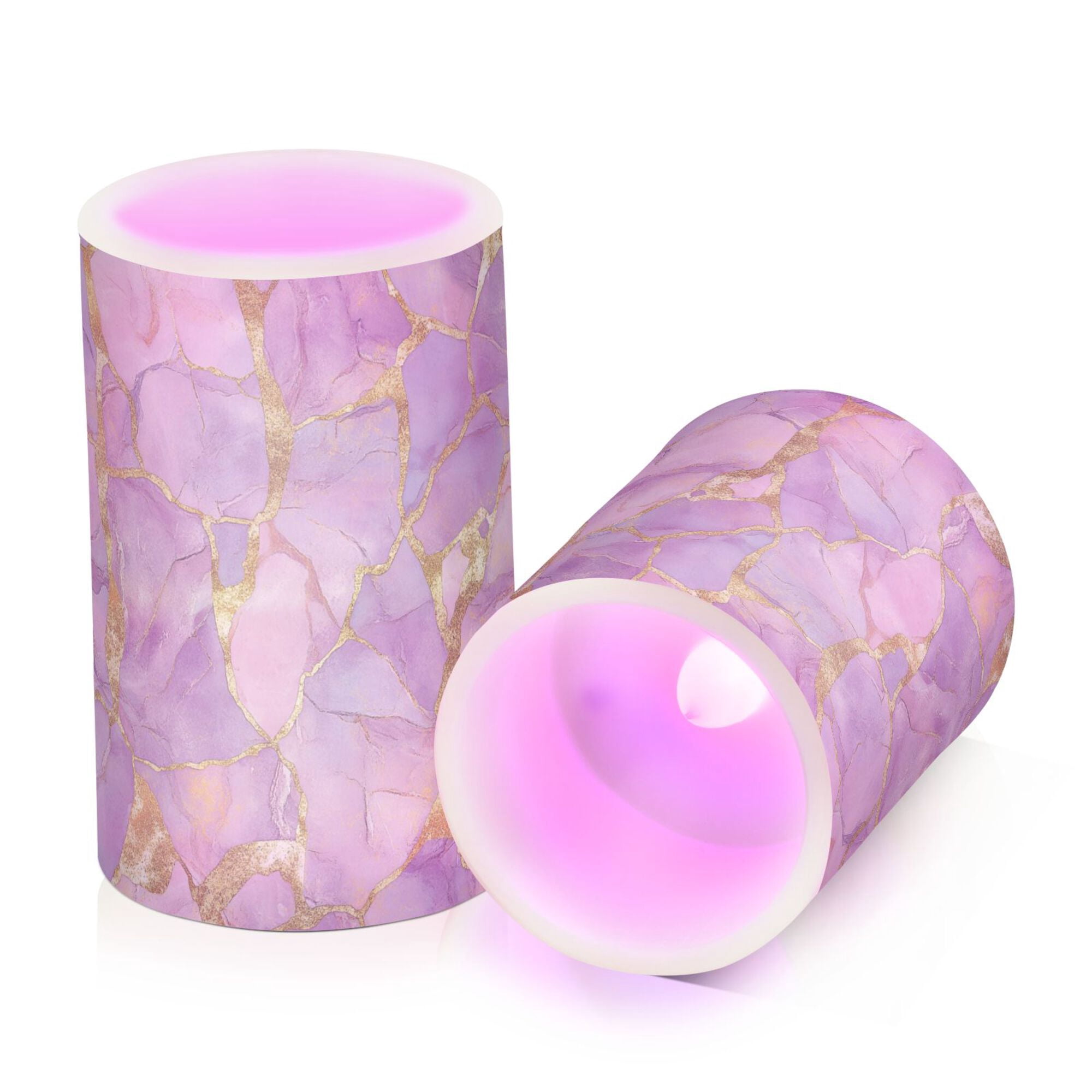 Yayeee Flameless Candles with Remote Flickering Battery Operated Multi Color Changing, Pastel Pink Marble Pattern