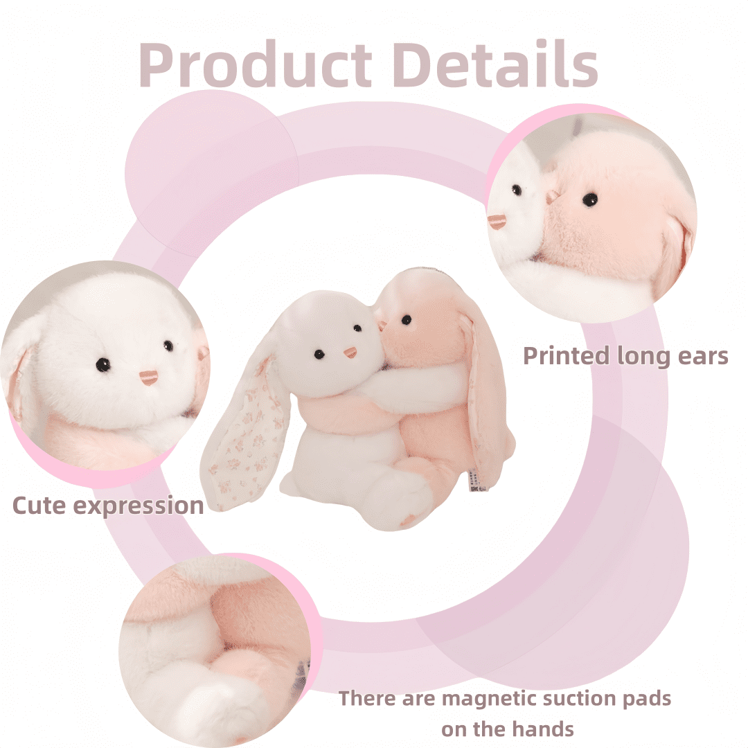 Cuddly Plush Bunny Stuffed Animal-Magnetic Hug Soft Long Eared Rabbit Easter Toy for Birthday Gift