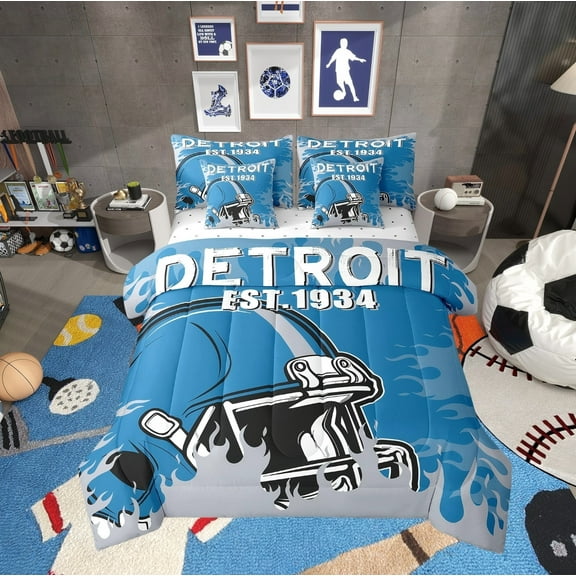 Erosebridal 3D Football Helmet Bed in a Bag Twin size, Rugby Sports Bed Set, Soccer Lovers Decor, 7pcs