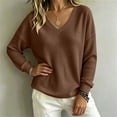 thumbnail image 6 of ClodeEU Women's V Neck Long Sleeve Waffle Tunic Top,Casual Loose Pullover Blouse Brown,Women's Plus S, 6 of 8