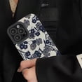 thumbnail image 3 of Compatible with iPhone 12 Pro Faux Leather Grain Case, Cute Art Flower Pattern, All Inclusive Camera Protection, Soft TPU Shockproof Phone Case (Black Flower), 3 of 14