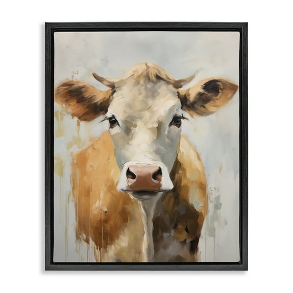 Stupell Industries Paint Drip Jersey Cow Animals Painting Black Floater Framed Canvas Art Print Wall Art, 17 x 21