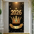 thumbnail image 3 of Golden New Year Banner Jeweled Crown 2026 Display Sparkling Stars Black Background Crown Backdrop for New Year Party Holiday Celebration Indoor Decoration, 3 of 9