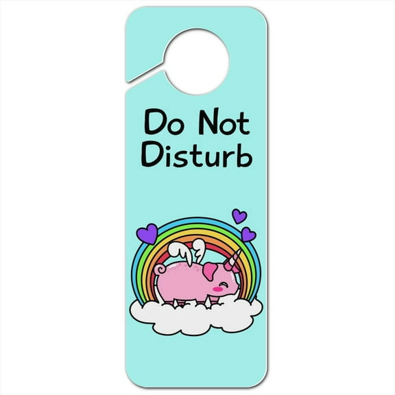 Cute Unicorn Pig with Rainbow Plastic Door Knob Hanger Sign