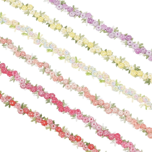 6 Yards Flower Lace Ribbon 6 Colors Floral Lace Trim 5/8 inch(15mm) Decorating Lace Flower Embroidered Trim Ribbon for DIY Wedding Applique Sewing Craft Scrapbooking Upholstery Patchwork Mixed Color