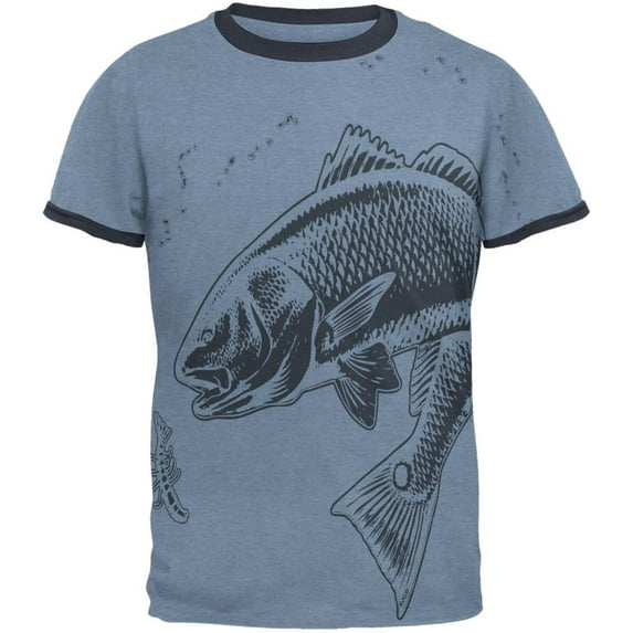 Redfish Red Drum Fish Mens Ringer T Shirt Heather Blue-Navy 2XL