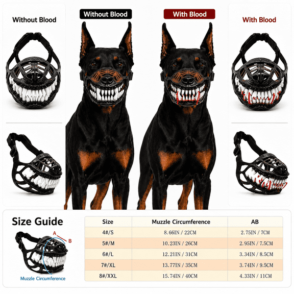 Hell Hound Monster Muzzle Scary Dog Halloween Mask, Adjustable Latex Monster Jaw Costume with Lifelike Fangs for Pet Cosplay, Parties, Photos and Trick or Treat, S-XXL