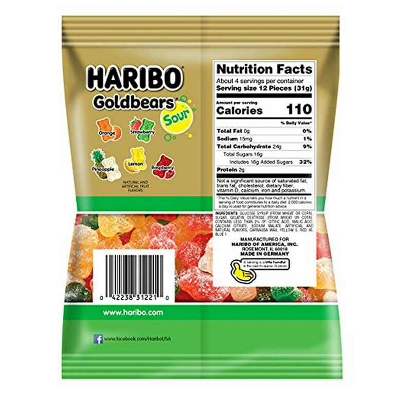  Haribo Sauer (Sour) Goldbaeren Gummy Bear Candy 175g : Grocery  & Gourmet Food