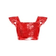 thumbnail image 3 of Choomomo Sequin Flutter Sleeve Dance Crop Top for Girls Square Neck Sparkly Dance Top for Stage Show & Recital Red 16, 3 of 6