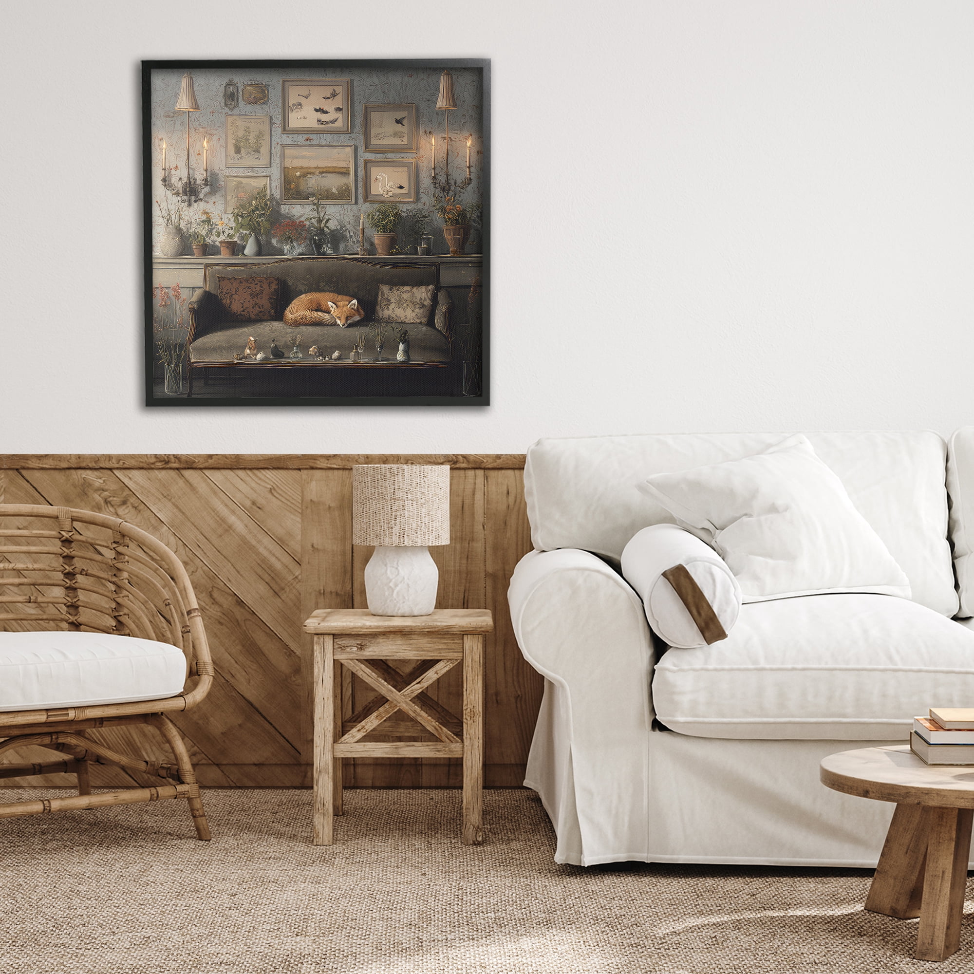 Stupell Industries Fox on Antique Sofa Black Framed Giclee Art, design by The Wands Want