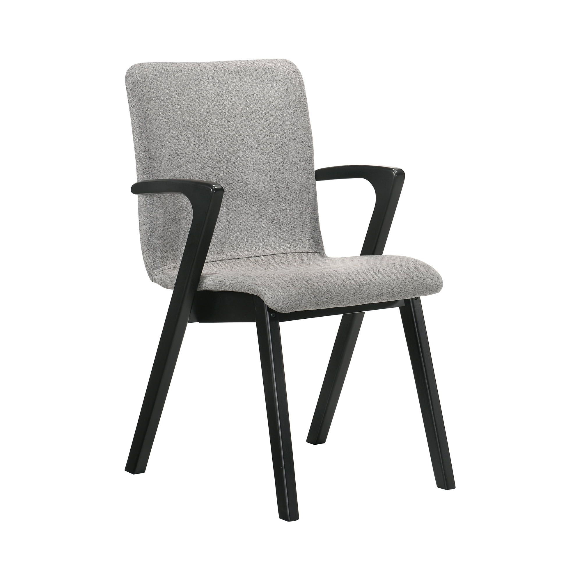 Varde Mid-Century Modern Dining Accent Chair with Black Finish and Grey Fabric - Set of 2