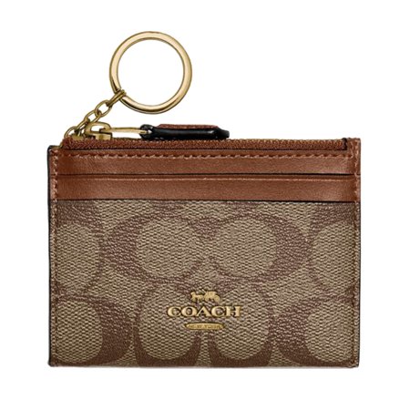 NWT COACH Mini Skinny ID Case Signature Wallet Khaki Saddle Brown F16107 IME74