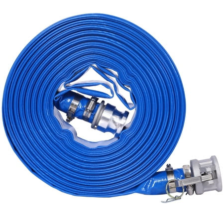 sluting 1.5" ID × 100 ft Pool Backwash Hose, Heavy Duty Reinforced Blue PVC Lay Flat Water Discharge Pump Hoses For Swimming Drain Pools and Clean Filters, with Aluminum Camlock C and E Fittings