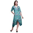 thumbnail image 1 of Bimba Robe Mi-Longue Classique en Coton à Manches Courtes Imprimée de Feuilles Bleues et de Magnolia avec Poches, Coupe Droite Asymétrique - Petit, 1 of 4