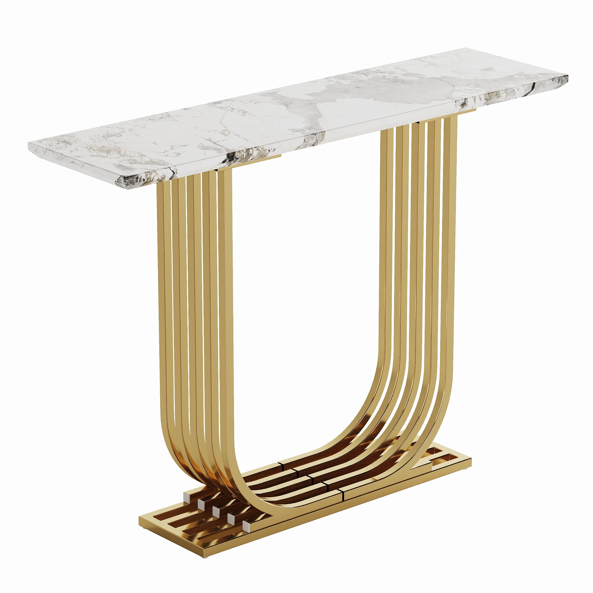 Aukfa 43.3" Modern Console Table, Slim Entryway Table, U-Shaped Metal Frame,Gold