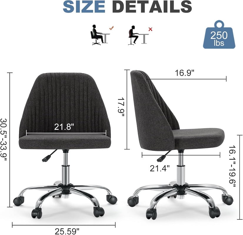 Sybels Modern Office Chair: Armless Swivel Desk Chair with Wheels, Adjustable Height Rolling Task Chair for Home,Dark Gray