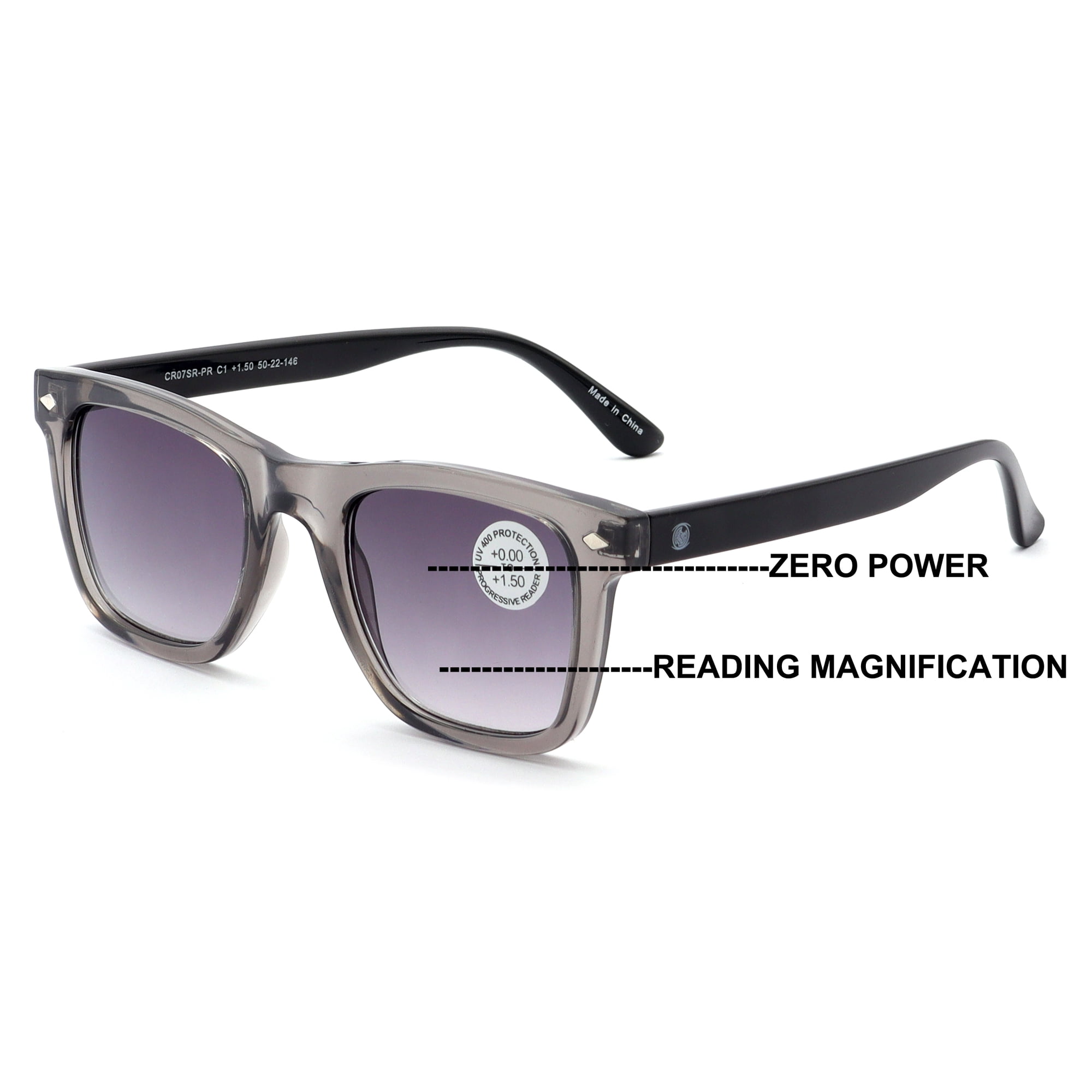 V.W.E. Tinted Progressive Reading Sunglasses For Men or Women - Zero Power On Top - No Line UV400 Reader +3.50