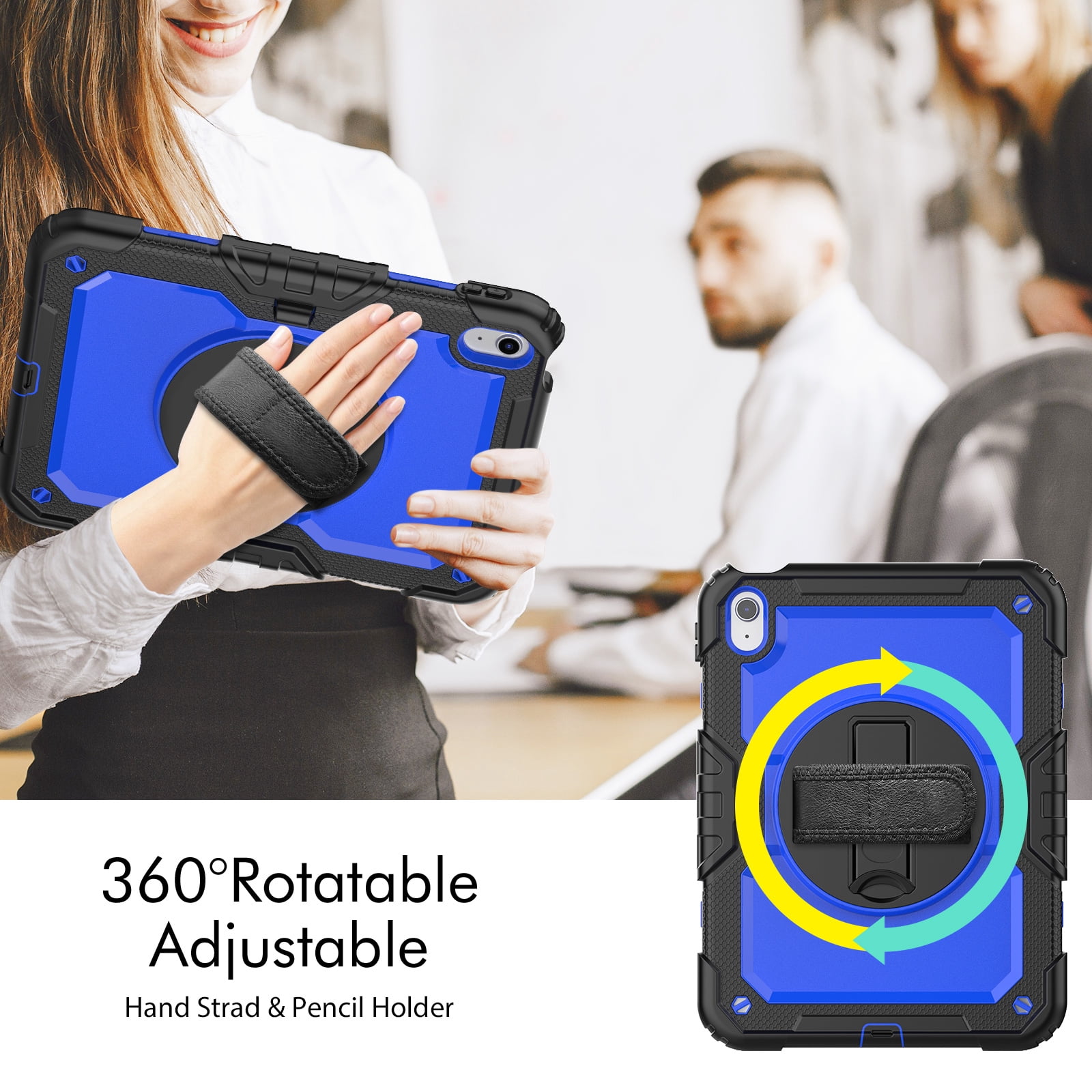 Allytech Shockproof Case for Apple iPad 11th 10th Gen 10.9 " with Build In Screen Protector, Rugged Rotating Stand Shoulder Strap Pencil Holder Bumper Kids Case for Apple iPad 10.9" 2025 2022