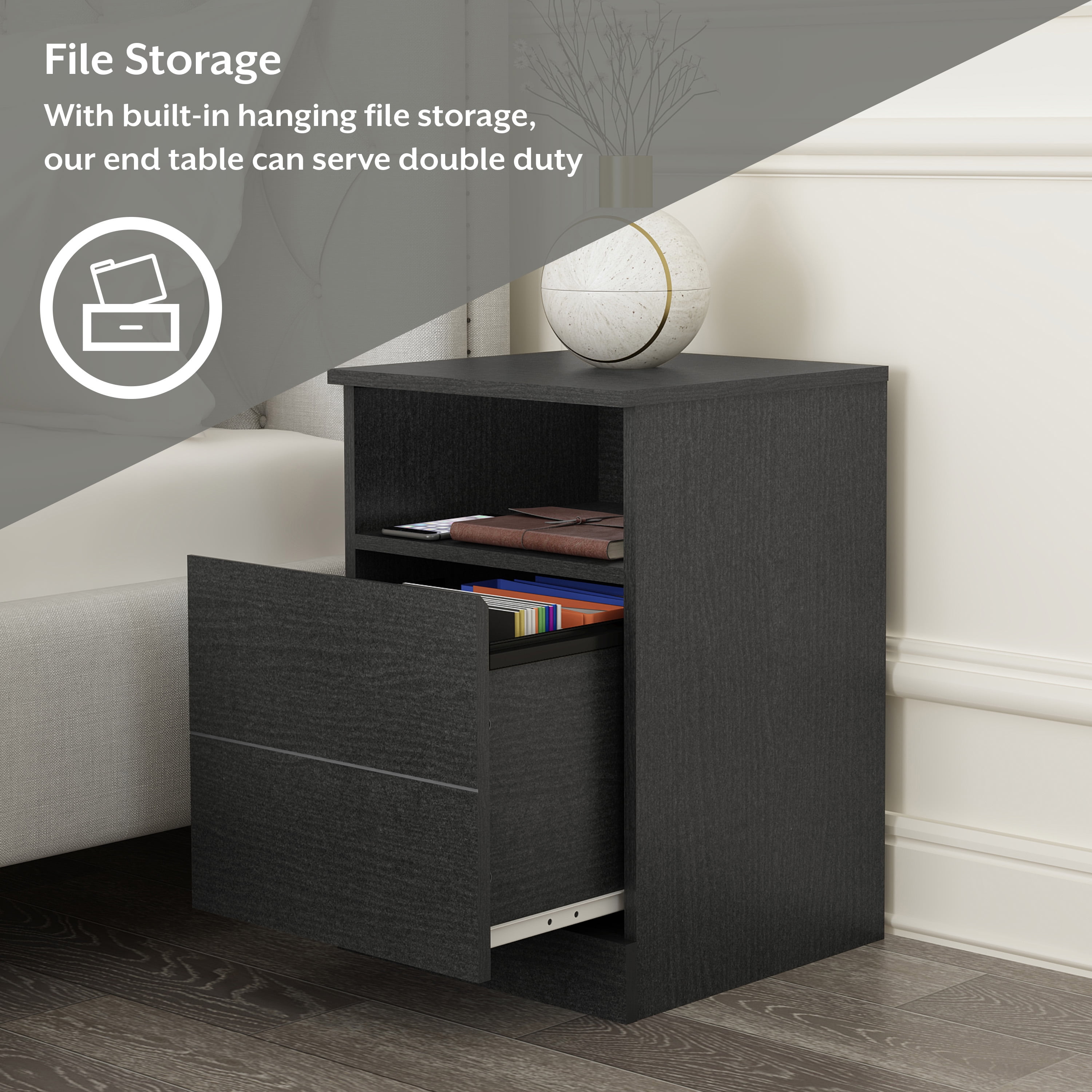 Hillsdale Brindle Rectangular End Table with USB and Drawer Black