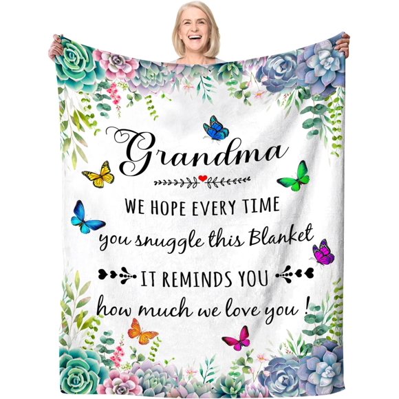 Grandma Gifts Blanket, Birthday Gifts for Grandma, Great Grandma Birthday Gifts, Grandma Gifts from Grandkids, Soft Flannel I Love You Grandma Throw Blanket 60" x 50"
