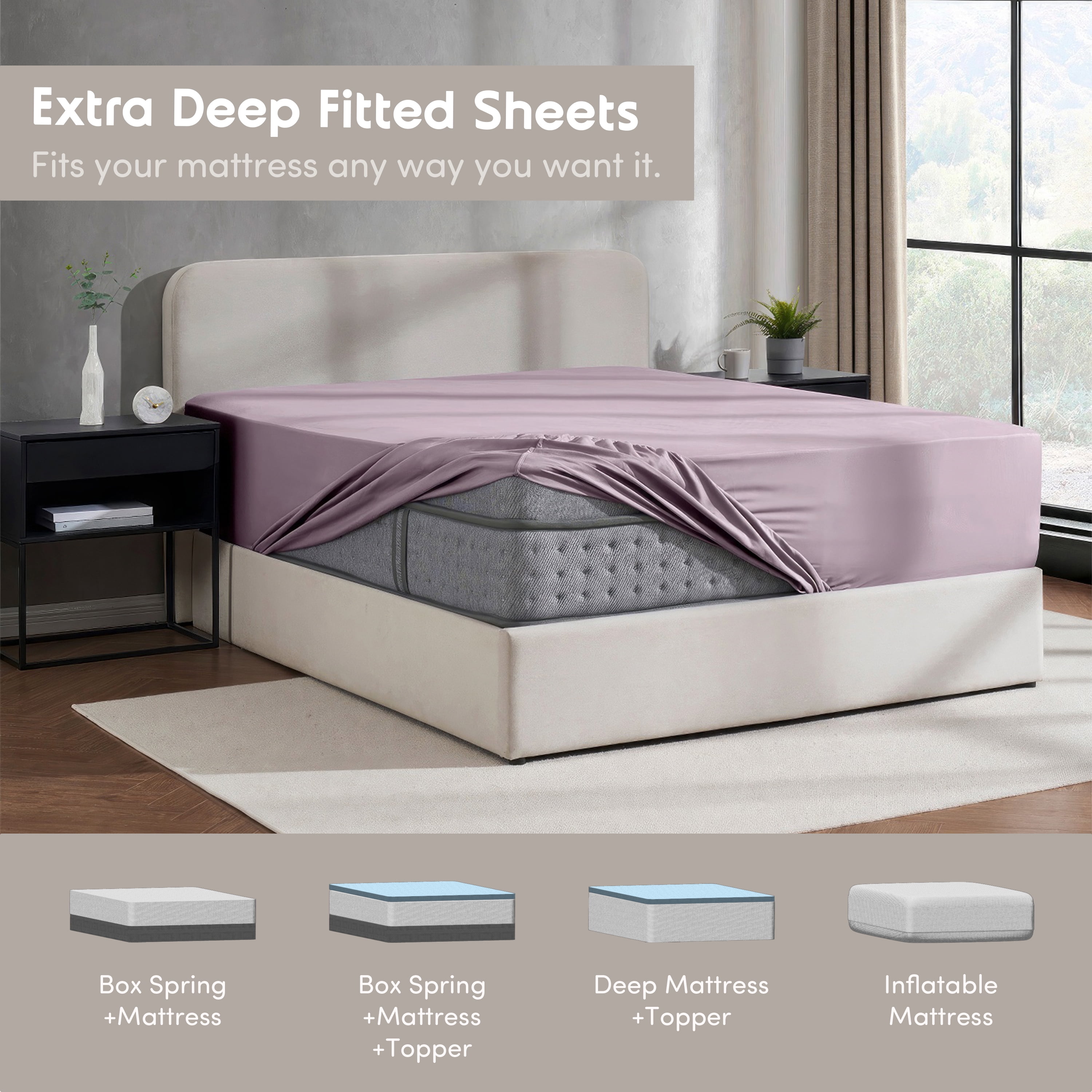 Lammaloe 6 Pack Extra Deep Pocket King Fitted Sheet Only, Fits 18" to 24" Mattress, Soft Microfiber Fitted Bed Sheet, Grayish Purple