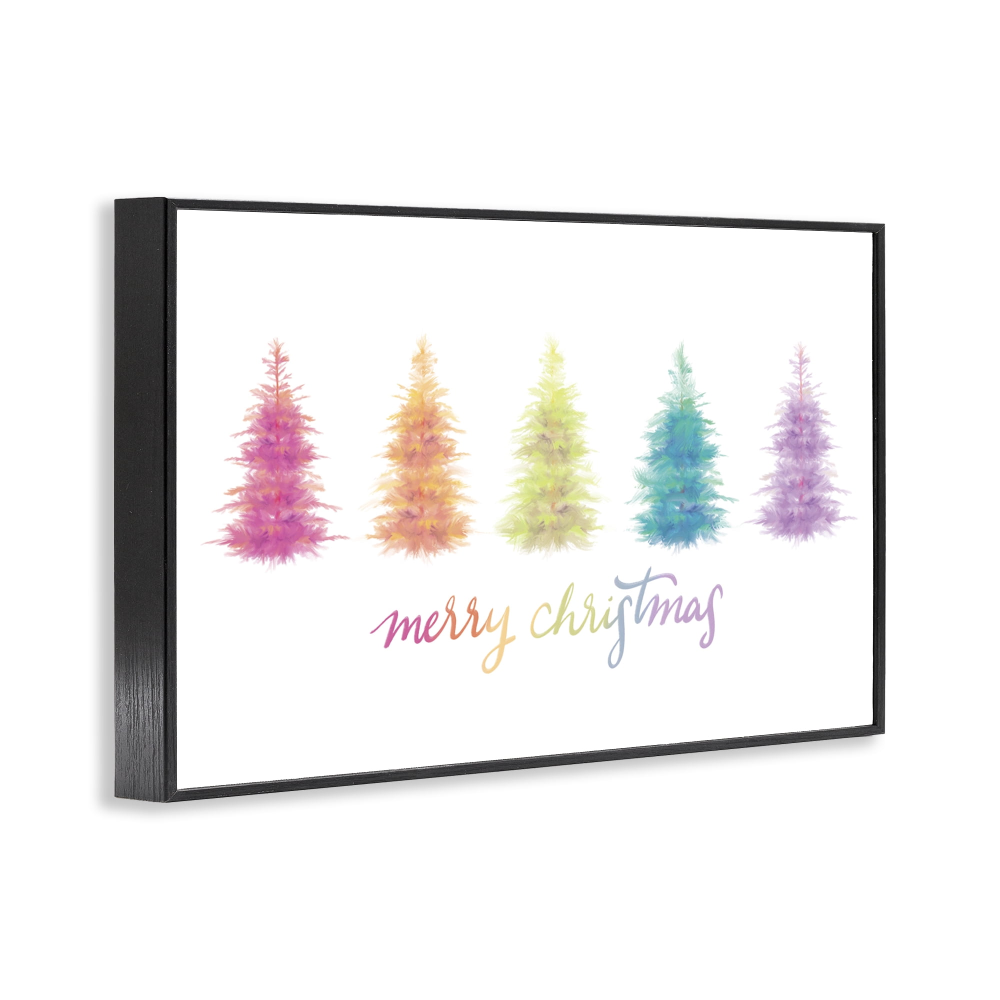 Stupell Industries Rainbow Christmas Trees Holiday Painting Black Framed Art Print Wall Art, 18 x 12