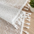 thumbnail image 6 of Bohogeo White Linen Textured Tassel Sheer Lace Curtain Panels, Chic Crochet Geometry Knitting Rod Pocket Farmhouse Window Curtain Drapes for Living Room/Bedroom, 2 Panels, 95" L x 40" W, 6 of 6