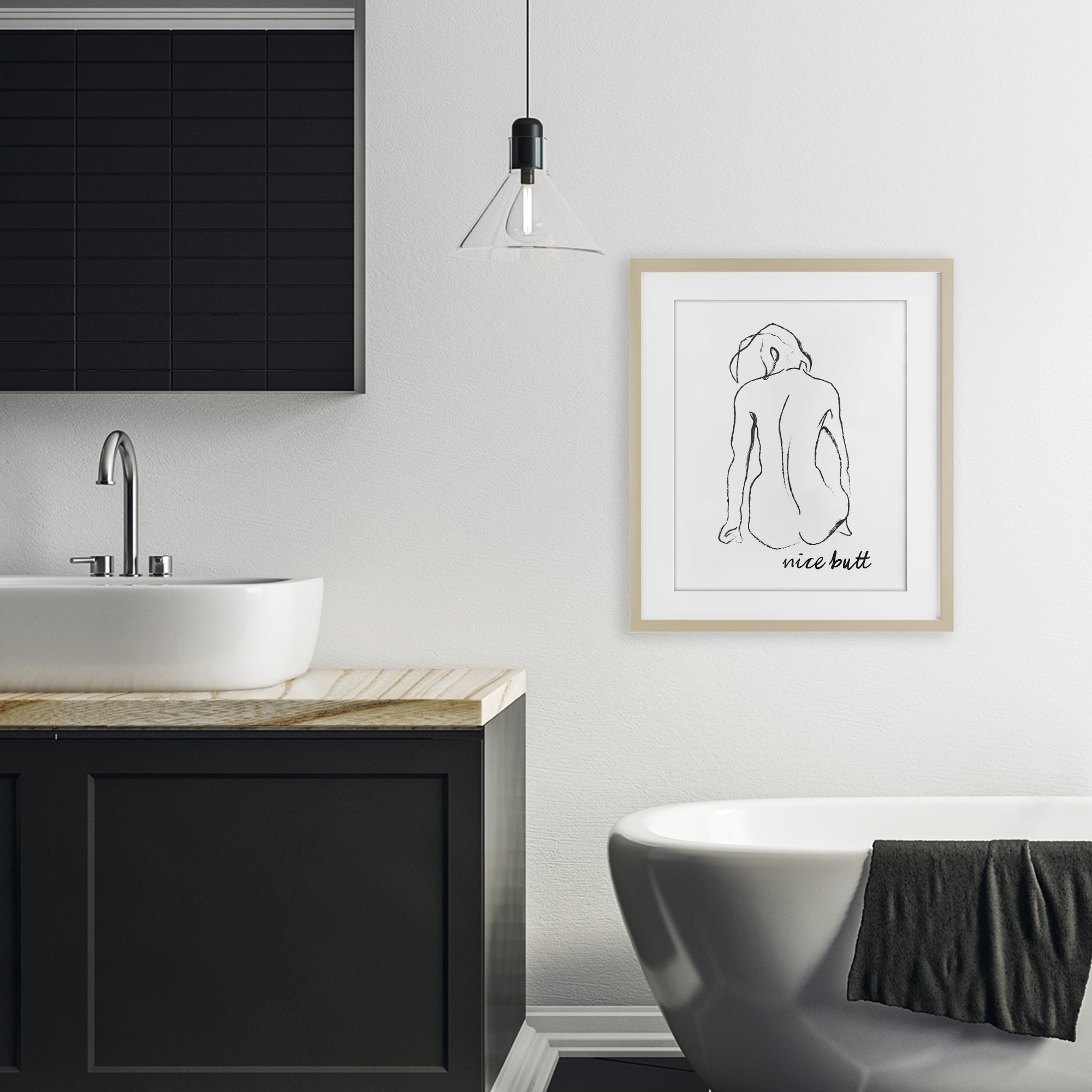 Stupell Industries Nice Butt Bathroom Refresh Birch Framed Print Under Glass, design by Lettered and Lined