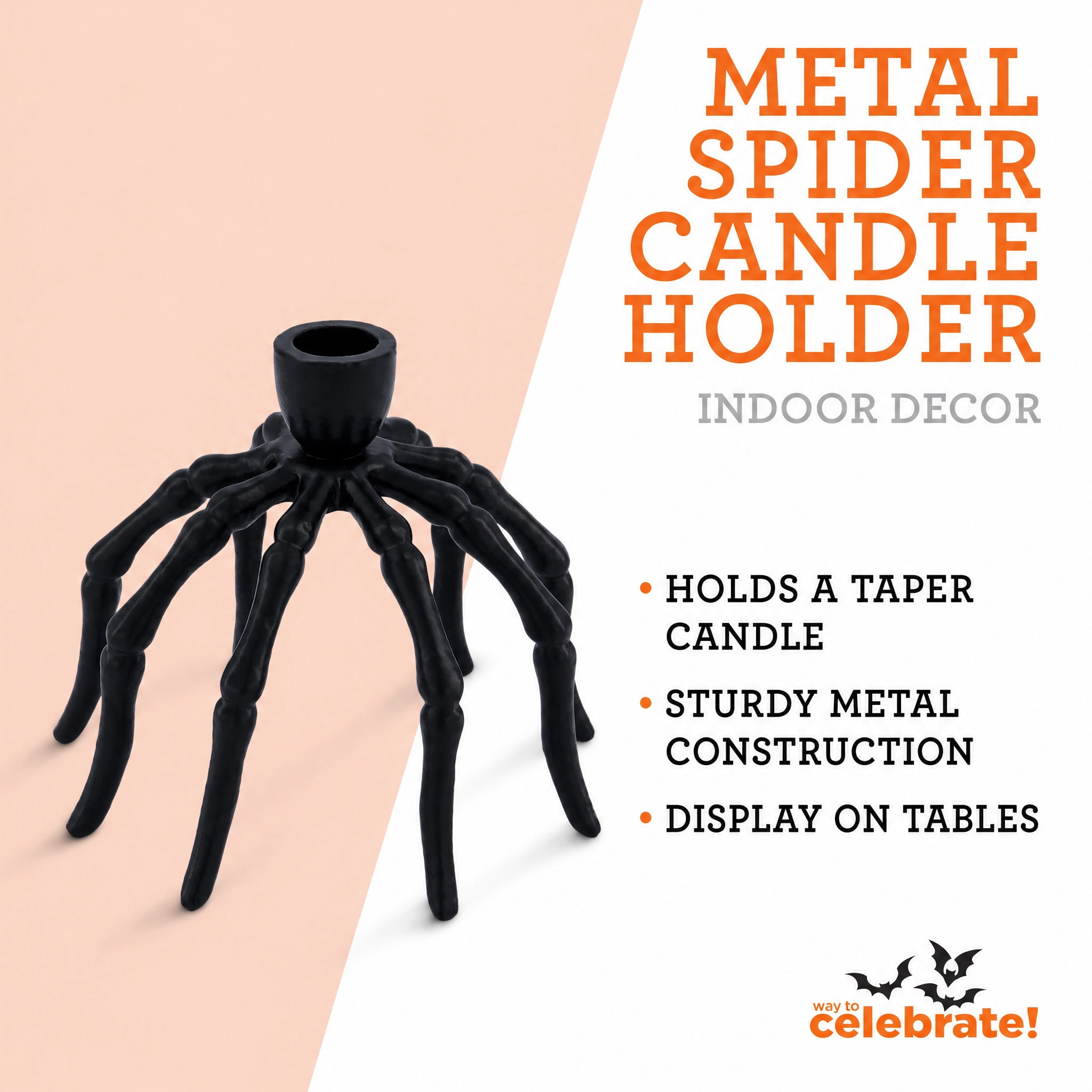 Metal Spider Candle Holder, Black, 5.2", Halloween by Way To Celebrate