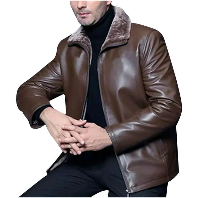 Brown Man Long Sleeve Jacket Outfits for Mens Faux Pleather Vintage Thermal Fuzzy Renaissance Peasant Motorcycle Basic Steampunk Fall Winter Zip Up 2025 Clothing 3XL