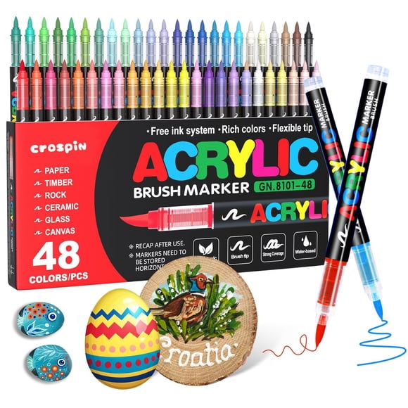 CROSPIN Marcadores de Pintura Acrílica, Punta Suave, 48 Colores con Sistema de Control de Tinta de Líquido Directo, Bolígrafo de Pintura de Grado Profesional para Pint