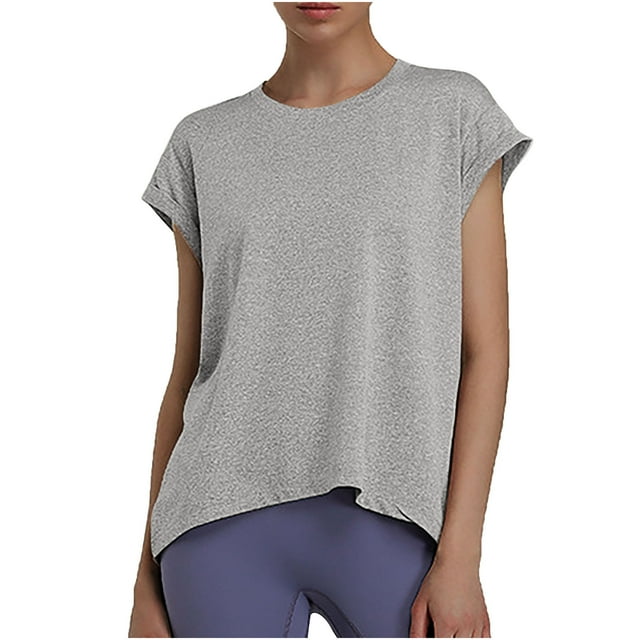Yuyuzo Hauts d'Entraînement pour Femmes Manches Courtes Col Rond Chemises Basiques Légères Amples Yoga Gym Sweat Tops