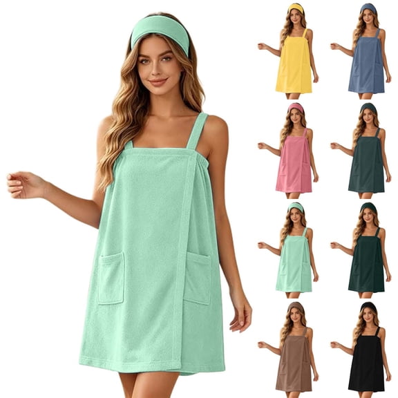 Women's Square Neck Sleeveless Towel Cover up Dress, Absorbent Bath Wrap with Pockets, Casual Loose Bathrobe for Shower, Home Wear and Beach Vacation Yellow
