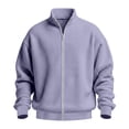 thumbnail image 4 of Fmbrln Mens Zip Up Sweatshirt Knit Long Sleeve Stand Collar Jacket Fall Winter Casual Solid Color Tops Purple XL, 4 of 6