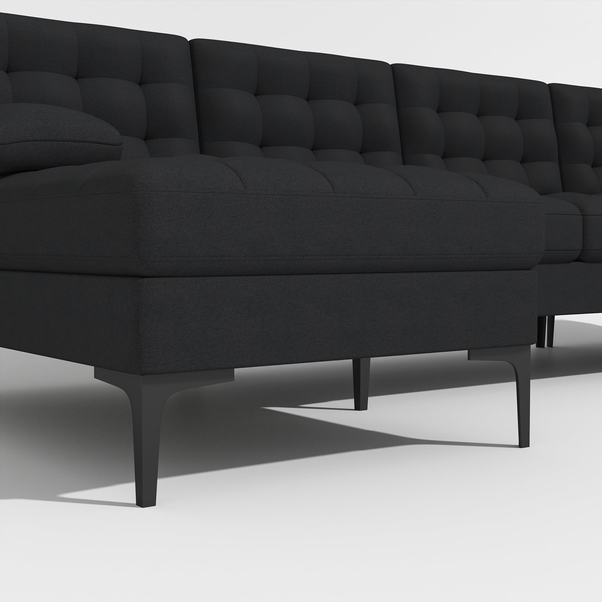 Kadyn U-shaped Soft-Covered Armrest Backrest Seat, Upholstery Sectional Sofa Couch with Wooden Frame Iron Frame, Black
