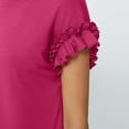 thumbnail image 3 of Fanxing Ruffles Short Sleeve Tshirts for Women 2025 Summer Tops Fashion Solid Color Tees Shirts Hot Pink,S, 3 of 7
